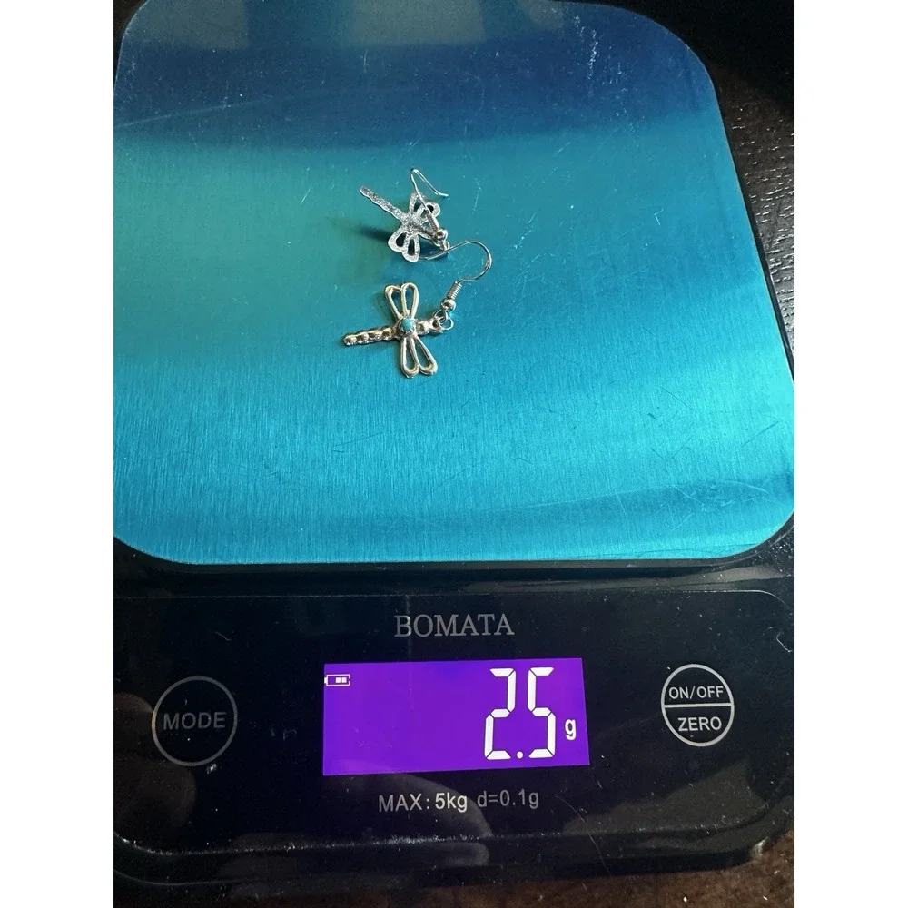 VTG Native‎ American Dragonfly Earrings 1.5 Inch Turquoise 925 Sterling 2.5g New